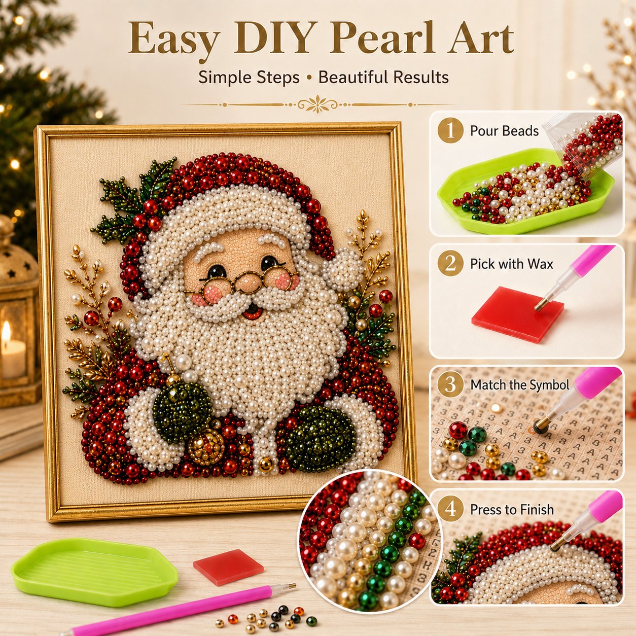 🧘Relajante y apto para principiantes - 🎨💎Kit de arte de pintura de diamantes con perlas navideña DIY