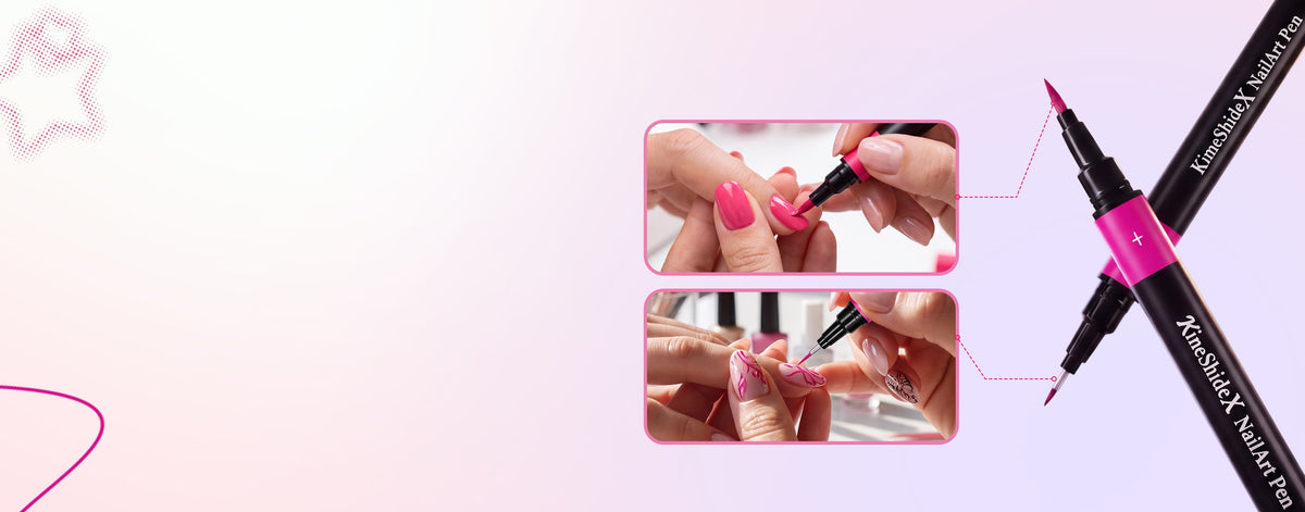 Dual-tip nail art pens with fine liner and brush tip demonstration